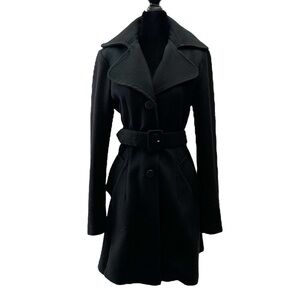 Vintage Le Chateau Women's Trench Coat Ridged Knit Black Small/Medium